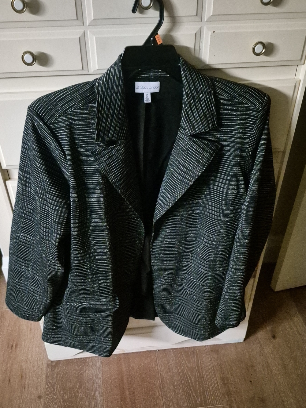 Black Metallic Thread Open-Front Blazer